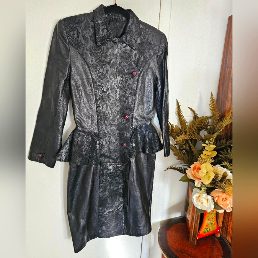 Vintage leather long sleeve goth retro pencil dress